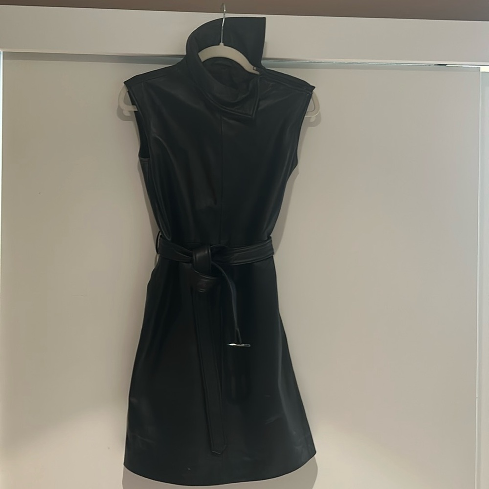 Black leather mini dress